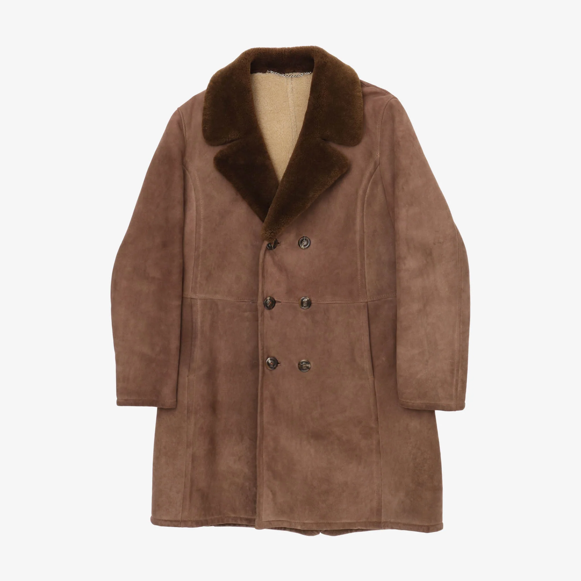 1970s Shearling Lined Suede DB Overcoat