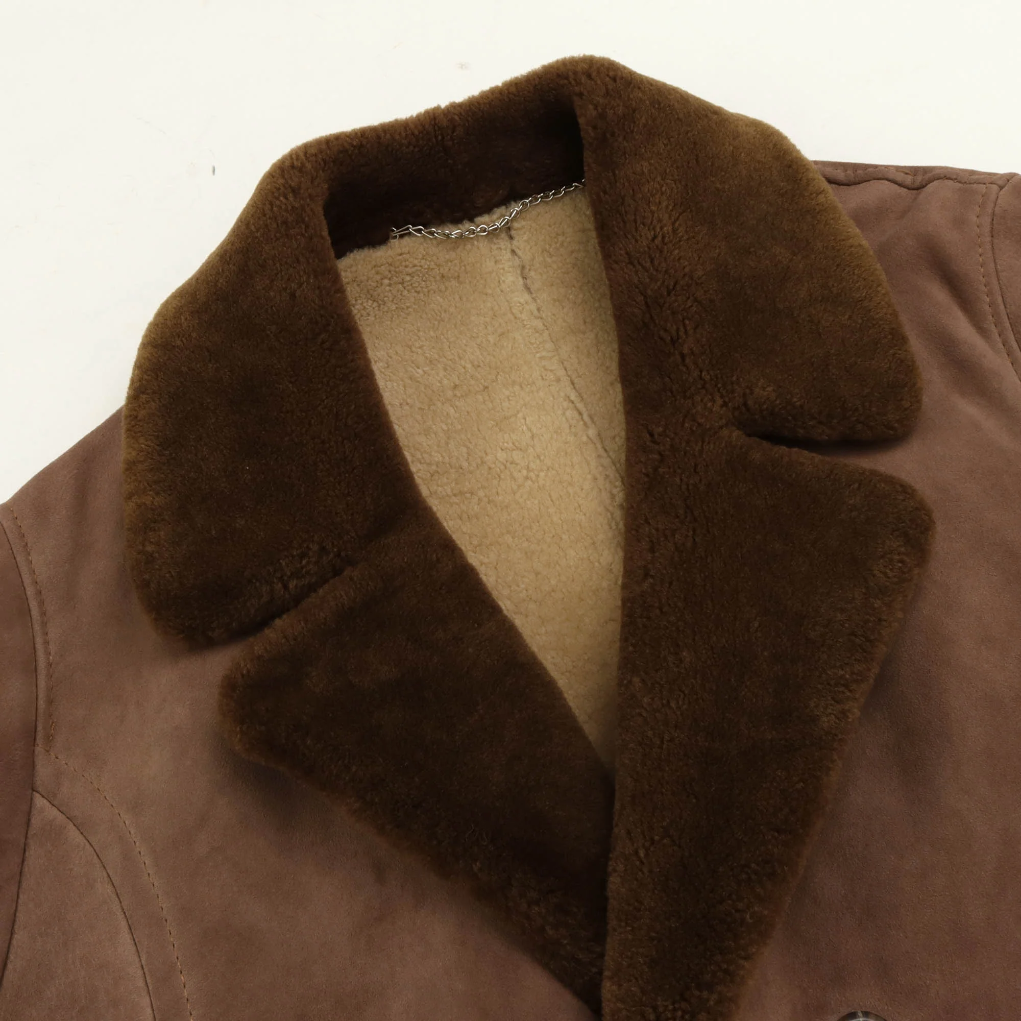 1970s Shearling Lined Suede DB Overcoat - Image 6