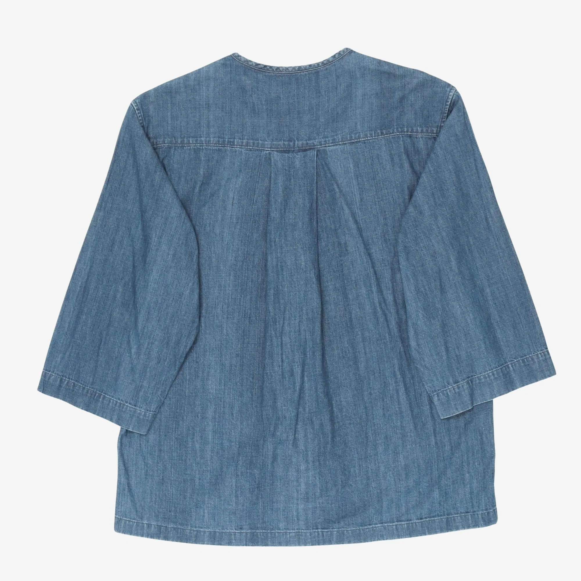 Collarless 3/4 Sleeve Denim Shirt - Image 2